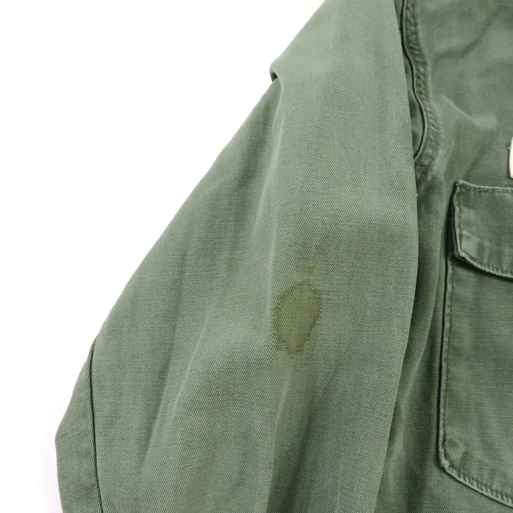 Army Cotton Sateen Shirt, Utility Button Down, Green, Sz M? 1960s